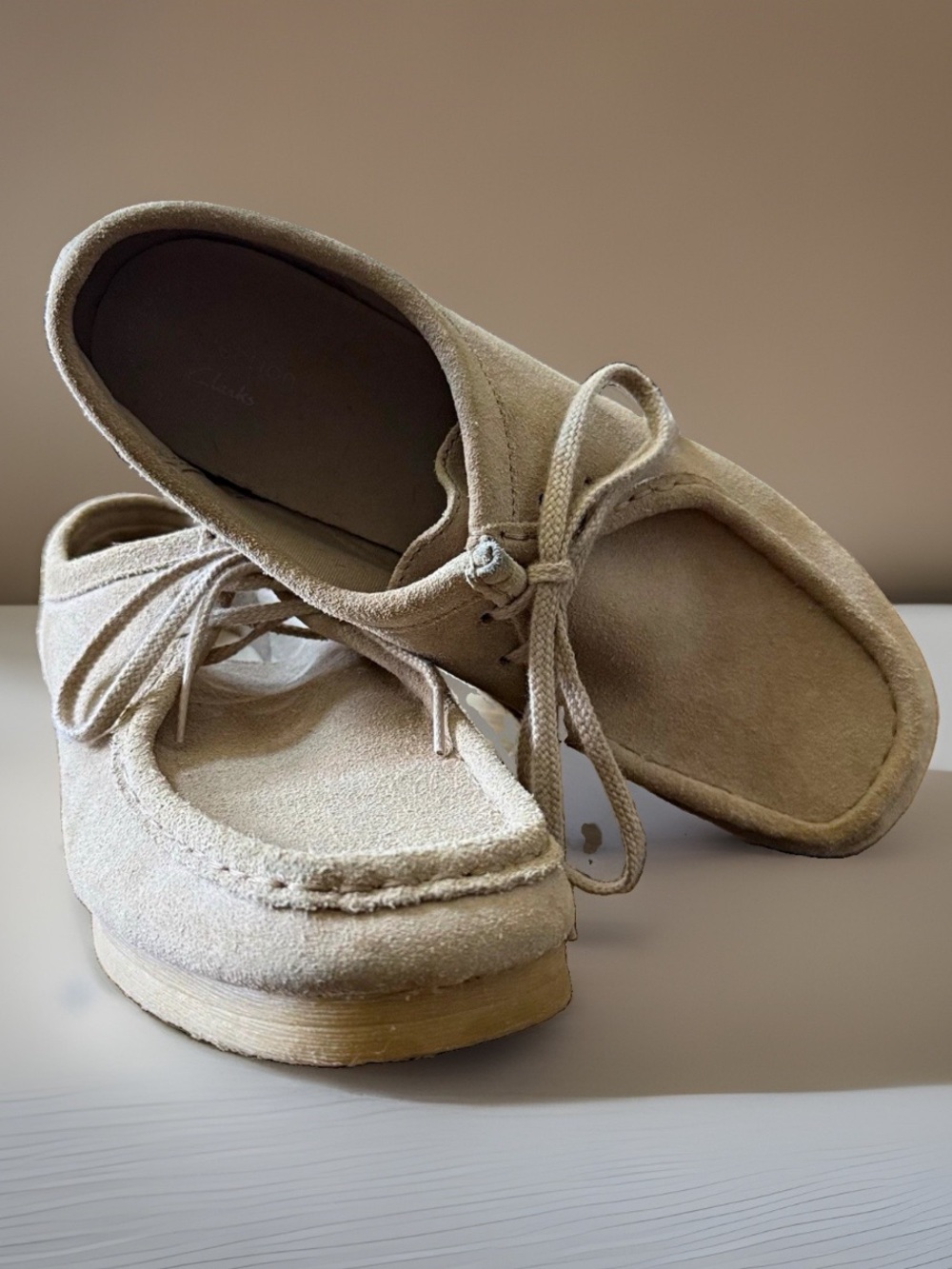 Clarks Padmora Taupe Suede Moc Toe Shoes 🤎